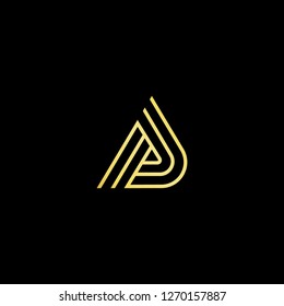 Initial letter AD DA AP PA minimalist art logo, gold color on black background.