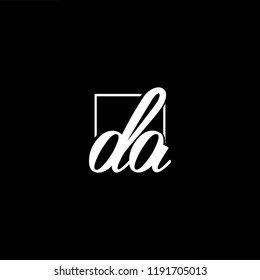 Initial letter AD DA minimalist art monogram shape logo, white color on black background