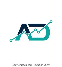 Initial letter AD data analytics logo tech design. Creative lettering logo A and D with analytics symbol design
