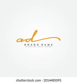 Logo de la carta inicial AD - logotipo de la firma dibujada a mano