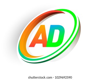 initial letter AD logotype company name colored orange and green circle and swoosh design, modern logo concept. vector logo for business and company identity.
