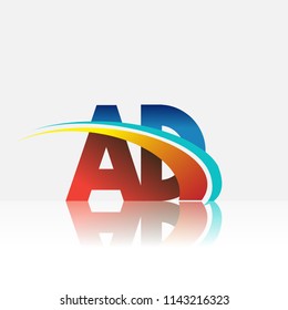 initial letter AD logotype company name colored red and blue and swoosh design. vector logo for business and company identity.
