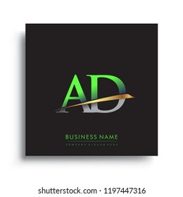 initial letter AD logotype company name colored green and gold swoosh design. vector logo for business and company