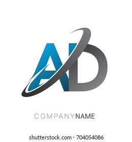 initial letter AD logotype company name colored blue and grey swoosh design. logo design for business and company identity.