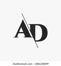 Initial Letter AD Monogram Sliced. Modern logo template isolated on gray background