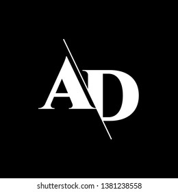 Initial Letter AD Monogram Sliced. Modern logo template isolated on black background
