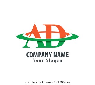 Initial Letter AD With Overlapping Swoosh Circle