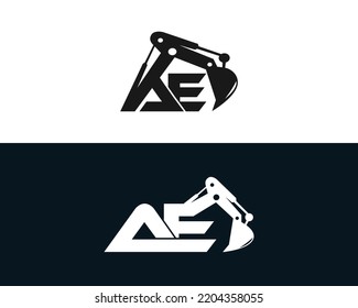 Initial Letter AE Excavator Logo Design Concept. Creative Excavators, Construction Machinery Special Equipment Vector Illustration.