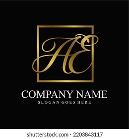 Initial letter AE logo design with square box