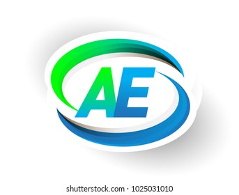 initial letter AE logotype company name colored blue and green swoosh design, modern logo concept. vector logo for business and company identity.

