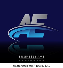 initial letter AE logotype company name colored blue and grey swoosh design. vector logo for business and company identity.

