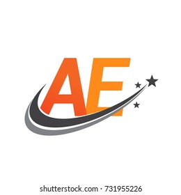 initial letter AE logotype company name colored orange and grey swoosh star design. vector logo for business and company identity.