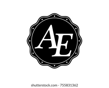 Initial letter AE monogram logo black seal stamp lace