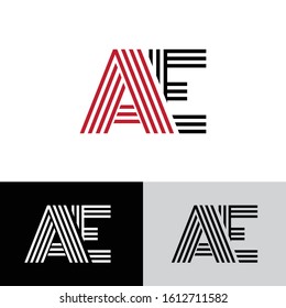 Initial letter ae uppercase modern logo design template elements. Black, red and white letter Isolated on white, black and grey background. Suitable for business, consulting group company.