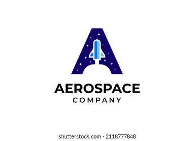 Initial Letter A Aerospace Logo. Letter A With Spaceship Rocket Inside. Vector Illustration