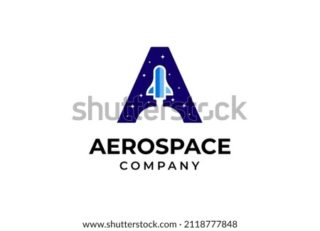 Initial letter A Aerospace Logo. letter A with spaceship rocket inside. vector illustration