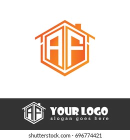 Initial Letter AF Linked Logo, House of Hexagonal Shape with Orange