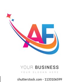 initial letter AF logotype company name colored orange, red and blue swoosh star design. vector logo for business and company identity.