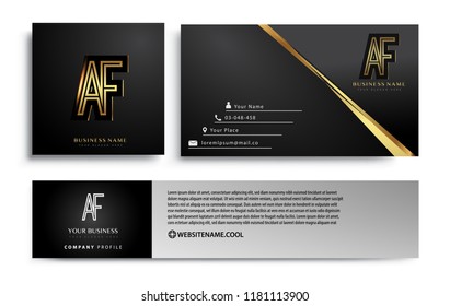 initial letter AF logotype company name colored gold elegant design. Vector sets for business identity on black background.
