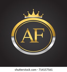 initial letter AF logotype company name with oval shape and crown, gold and silver color. vector logo for business and company identity.