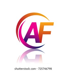 initial letter AF logotype company name orange and magenta color on circle and swoosh design. vector logo for business and company identity.