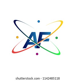 initial letter AF logotype science icon colored blue, red, green and yellow swoosh design. vector logo for business and company identity.
