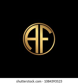 Initial letter AF, minimalist art monogram circle shape logo, gold color on black background