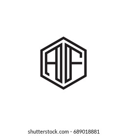 Initial letter AF, minimalist line art monogram hexagon logo, black color