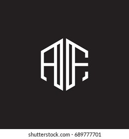 Initial letter AF, minimalist line art monogram hexagon shape logo, white color on black background