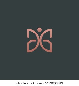 Initial letter AG with abstract butterfly element. minimalist line art monogram shape logo. Beauty, luxury spa style. - vector