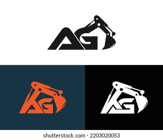 Initial Letter AG Excavator Logo Design Concept. Creative Excavators, Construction Machinery Special Equipment Vector Illustration.