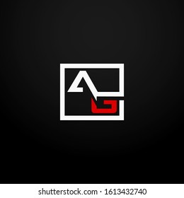 Initial letter AG linked square logo white and red color. Corporate identity design template element. Industry, finance, bank logotype. Square group, technology interaction, network integrate concept.