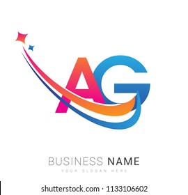 initial letter AG logotype company name colored orange, red and blue swoosh star design. vector logo for business and company identity.