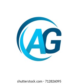 initial letter AG logotype company name blue circle and swoosh design. vector logo for business and company identity.