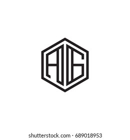 Initial letter AG, minimalist line art monogram hexagon logo, black color