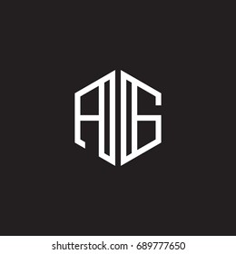 Initial letter AG, minimalist line art monogram hexagon shape logo, white color on black background