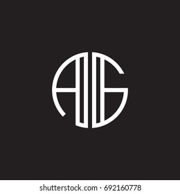 Initial letter AG, minimalist line art monogram circle shape logo, white color on black background