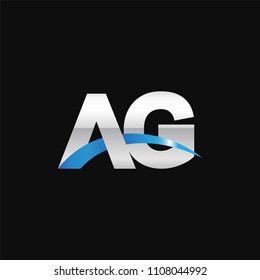 Initial letter AG, overlapping movement swoosh logo, metal silver blue color on black background