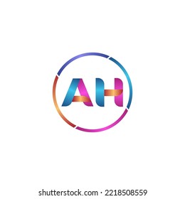 Letra inicial Curva AH logotipo redondeado, colores brillantes gradientes vivos y brillantes
