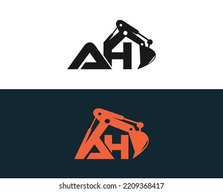 Initial Letter AH  Excavator Logo Design Concept. Creative Excavators, Construction Machinery Special Equipment Vector Illustration.