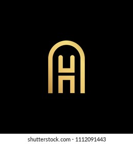 Initial letter AH HA minimalist art logo, gold color on black background