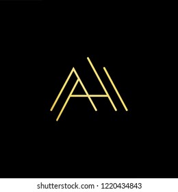 Initial letter AH HA minimalist art logo, gold color on black background.