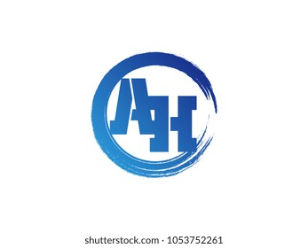 Initial letter AH logo with blue zen brush