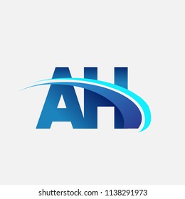 initial letter AH logotype company name colored blue and swoosh design. vector logo for business and company identity.