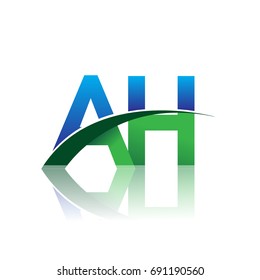 initial letter AH logotype company name colored blue and green swoosh design. vector logo for business and company identity.
