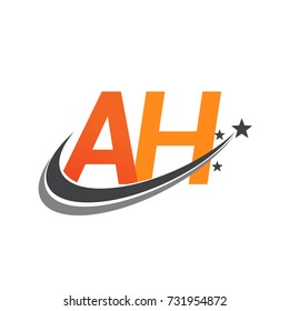 initial letter AH logotype company name colored orange and grey swoosh star design. vector logo for business and company identity.