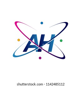 initial letter AH logotype science icon colored blue, red, green and yellow swoosh design. vector logo for business and company identity.
