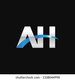 Initial letter AH, overlapping movement swoosh logo, metal silver blue color on black background