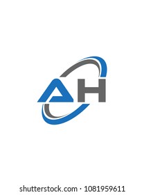 initial letter AH swoosh ring company logo blue gray