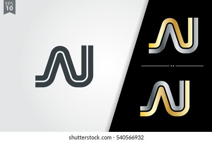 Initial Letter AI AU AJ Linked Design Logo Company